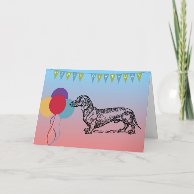 Happy Birthday Card with Wiener Dog (Front)