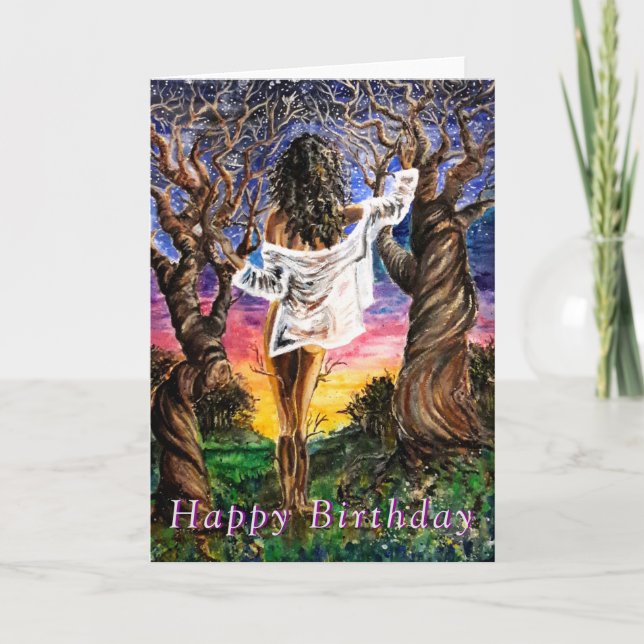 Happy Birthday Card Woman In Nature - Painting (Front)