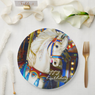 Happy Birthday Carnival Carousel Horse Photo Fun Paper Plate
