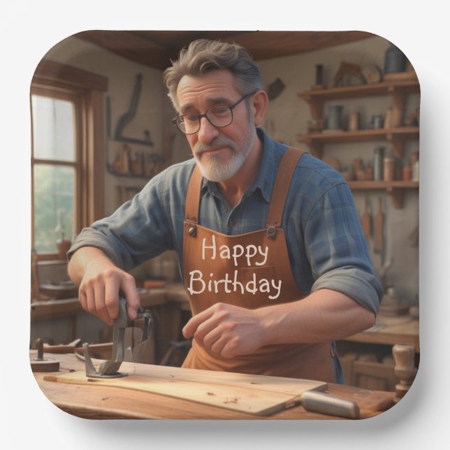 Happy Birthday Carpenter Paper Plate (Front)