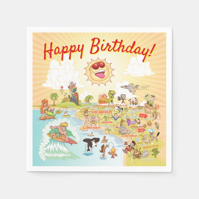 Happy Birthday Cartoon California Paper Napkin (Front)
