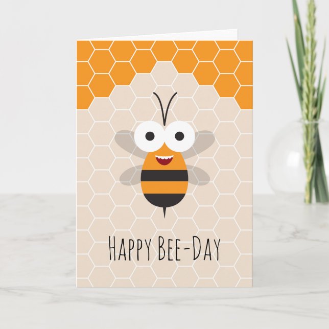 Happy Birthday Cartoon Cute Honey Bee Honeycomb Card (Front)