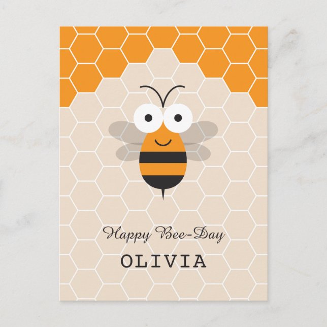 Happy Birthday Cartoon Cute Honey Bee Honeycomb Postcard (Front)