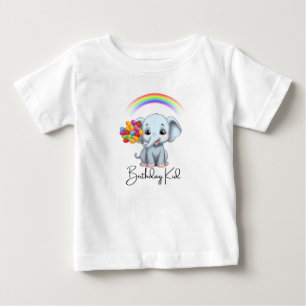 Happy Birthday Cartoon Elephant Themed Baby T-Shirt