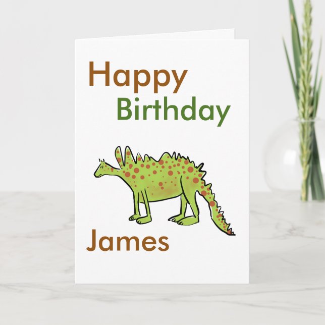 Happy birthday cartoon green dinosaur boys(name) card (Front)