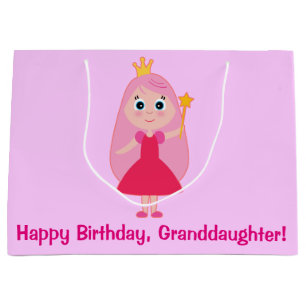 Happy Birthday Cartoon Princess Granddaughter Large Gift Bag