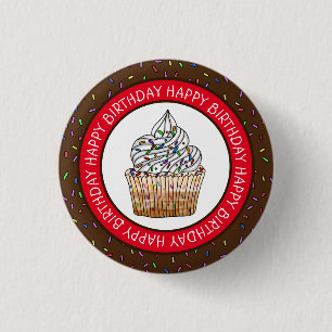 Happy Birthday Cartoon Vanilla Cupcake 3 Cm Round Badge