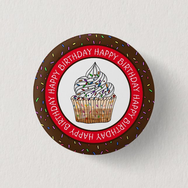 Happy Birthday Cartoon Vanilla Cupcake    3 Cm Round Badge (Front)