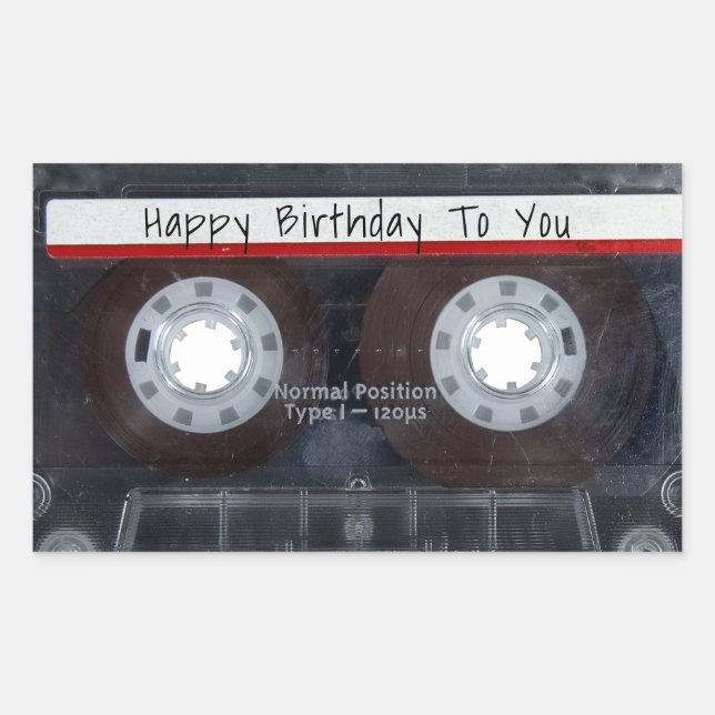 Happy Birthday Cassette Tape  Rectangular Sticker (Front)