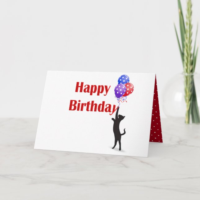 Happy Birthday cat and balloons Card (Front)