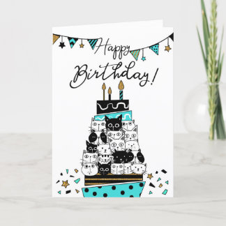 Happy Birthday Cat Cake & Party Bunting Card