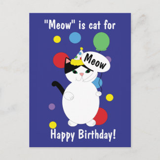 Happy Birthday Cat Colourful Funny Meow Personalis Postcard