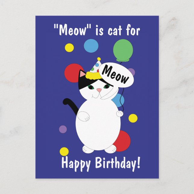 Happy Birthday Cat Colourful Funny Meow Personalis Postcard (Front)