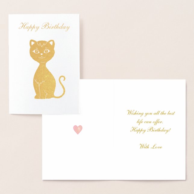 Happy Birthday Cat Golden Foil Card (Display)