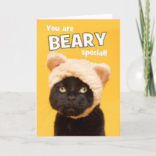 Happy Birthday Cat in Bear Hat Humour Holiday Card