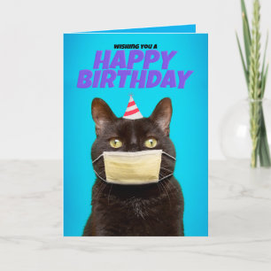 Happy Birthday Cat in Coronavirus Face Mask Humour Holiday Card