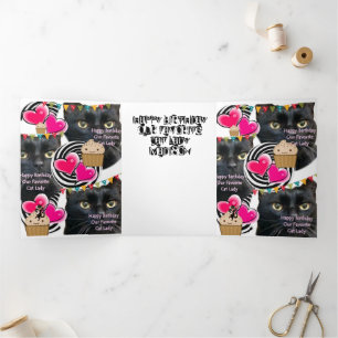 Happy Birthday Cat Lady Card, Cat Lady  Tri-Fold Card