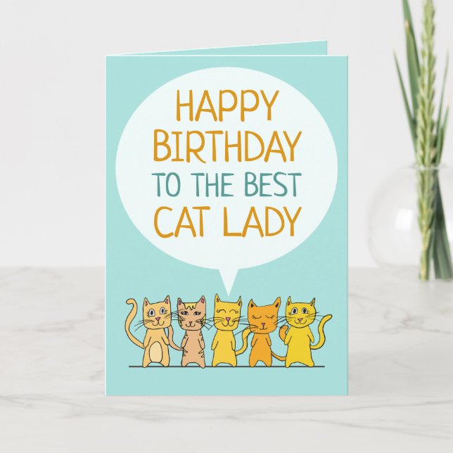 Happy Birthday Cat Lady Greeting Card (Front)
