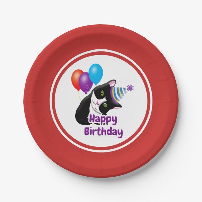Happy Birthday Cat Paper Plate (Front)