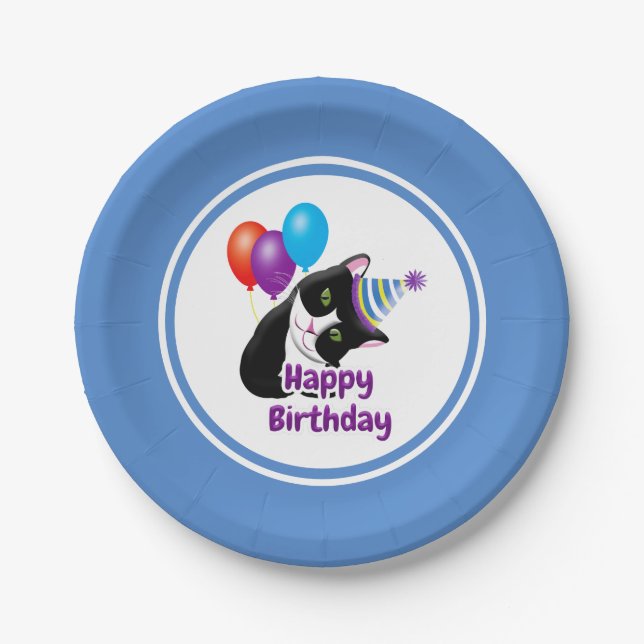 Happy Birthday Cat Paper Plate (Front)