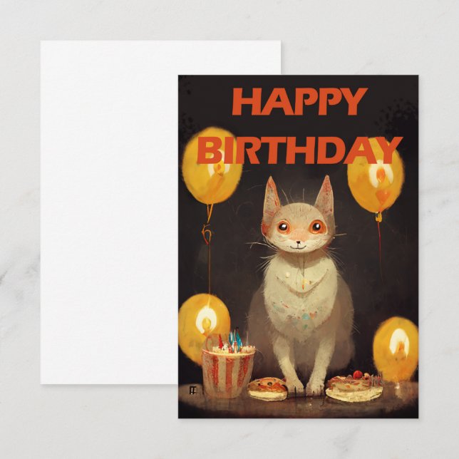 Happy Birthday! - cat party RSVP Card (Front/Back)
