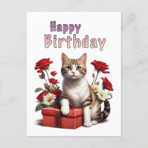 happy birthday cat postcard