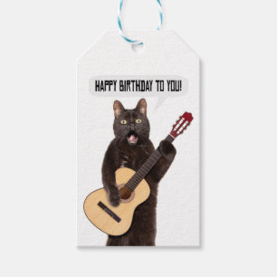 Happy Birthday Cat Singing and Playing Guitar Gift Tags