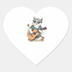 Happy Birthday Cat Singing and Playing Guitar Heart Sticker