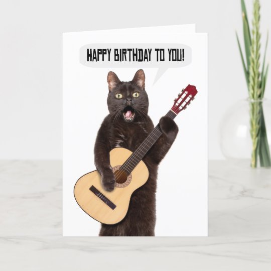 Happy Birthday Cat Singing and Playing Guitar Holiday Card | Zazzle.co.uk