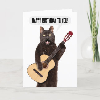 Happy Birthday Cat Singing and Playing Guitar Holiday Card