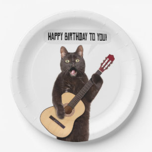 Happy Birthday Cat Singing and Playing Guitar  Paper Plate