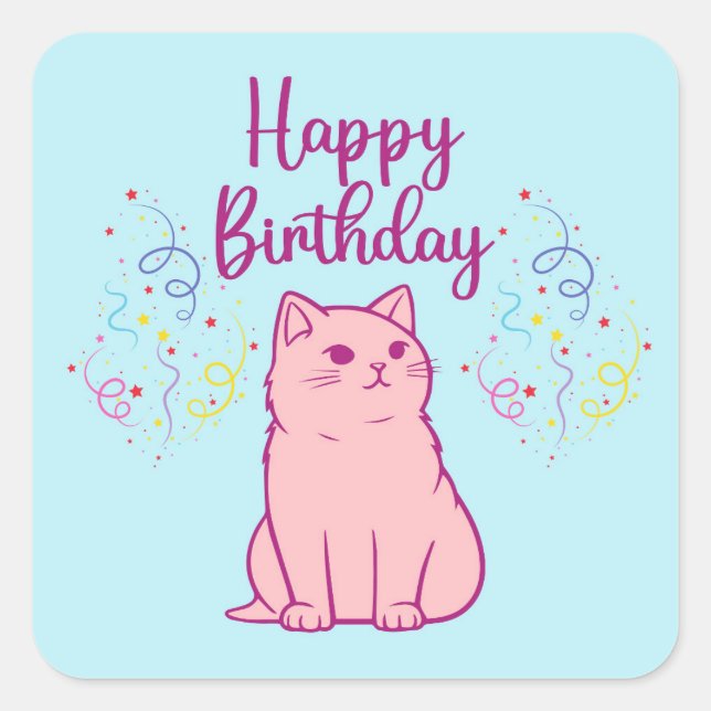  Happy Birthday Cat Square Sticker (Front)