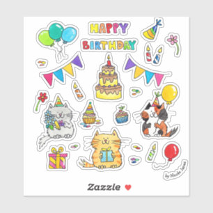 Happy Birthday Cat stickers by Nicole Janes