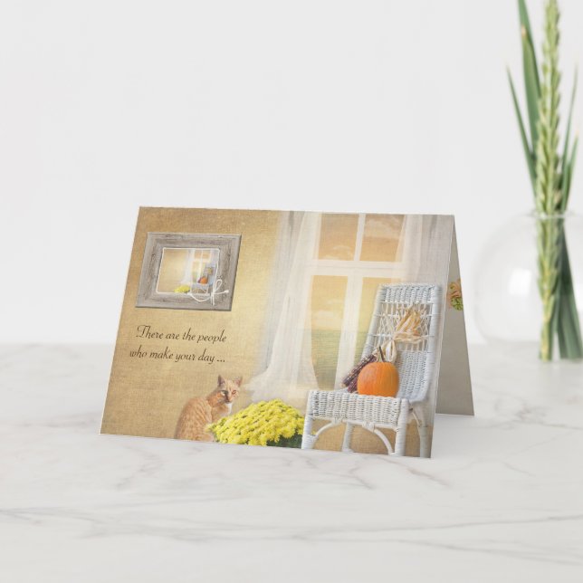 happy birthday-cat with autumn pumpkin and window card (Front)