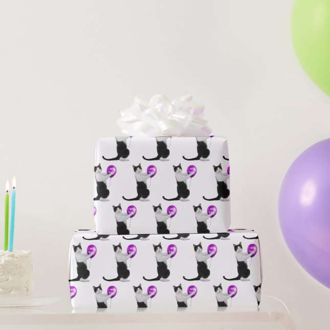 Happy Birthday Cat with Balloon Wrapping Paper (Party Gifts)