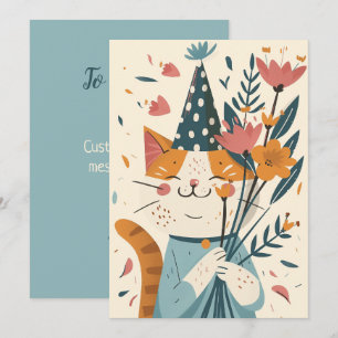Happy Birthday Cat With Flowers Card