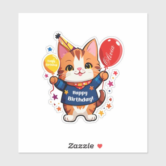 Happy Birthday Cat With Red Balloon  (Sheet)