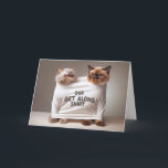 Happy Birthday Cats for Brother Card<br><div class="desc">Two Persian cats are humorously squeezed into a single white shirt that reads "OUR GET ALONG SHIRT with disgruntled expressions on their faces.
Can be used for any sibling's birthday.
Text is editable.</div>