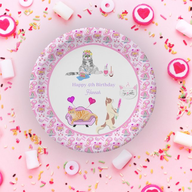 Happy Birthday Cats Have A Party Name Paper Plate (Creator Uploaded)