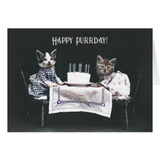 Happy Birthday Cats Vintage Blank Folded Card
