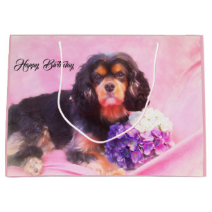 Happy Birthday Cavalier King Charles Spaniel Large Gift Bag