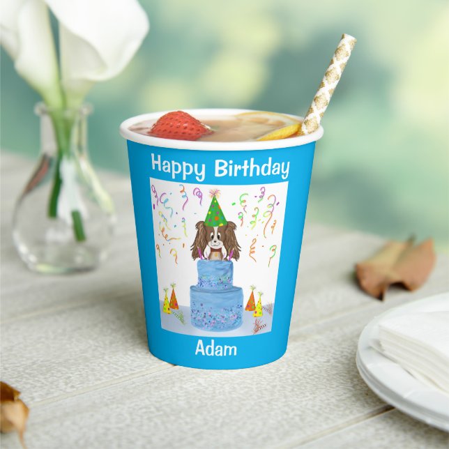 Happy Birthday Cavalier King Charles Spaniel Name Paper Cups (Insitu)