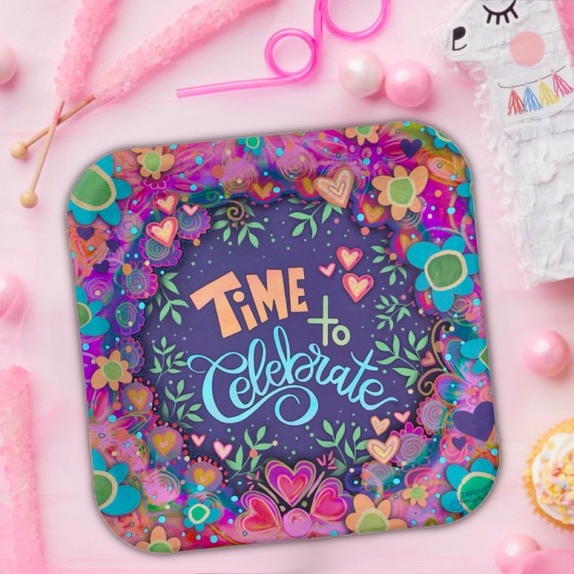 Happy Birthday Celebrate Fun Colourful Floral Paper Plate (Creator Uploaded)