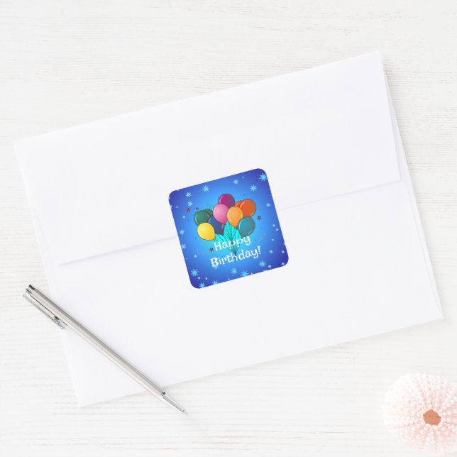 Happy Birthday Celebration Balloons Classic Round  Square Sticker (Envelope)