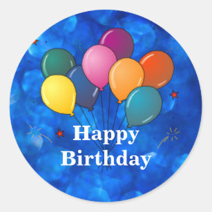 "Happy Birthday," Celebration Balloons Classic Round Sticker