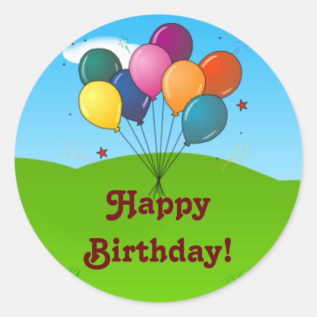 Happy Birthday! Celebration Balloons Classic Round Sticker (Front)
