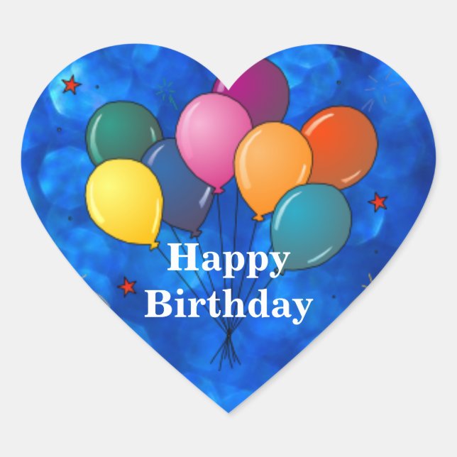"Happy Birthday," Celebration Balloons Heart Stick Heart Sticker (Front)