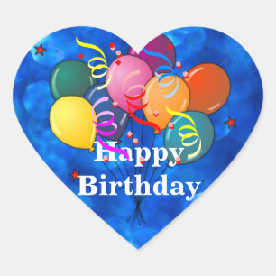 "Happy Birthday," Celebration Balloons, Heart Sticker
