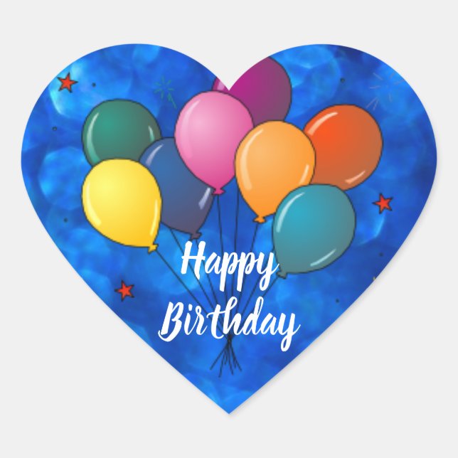 Happy Birthday Celebration Balloons Heart Sticker (Front)