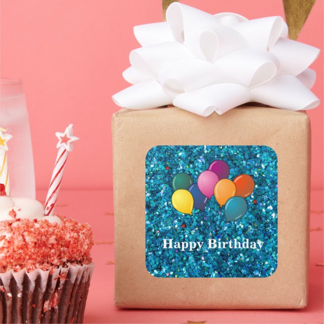 Happy Birthday Celebration Balloons, sparkling Square Sticker (Party)